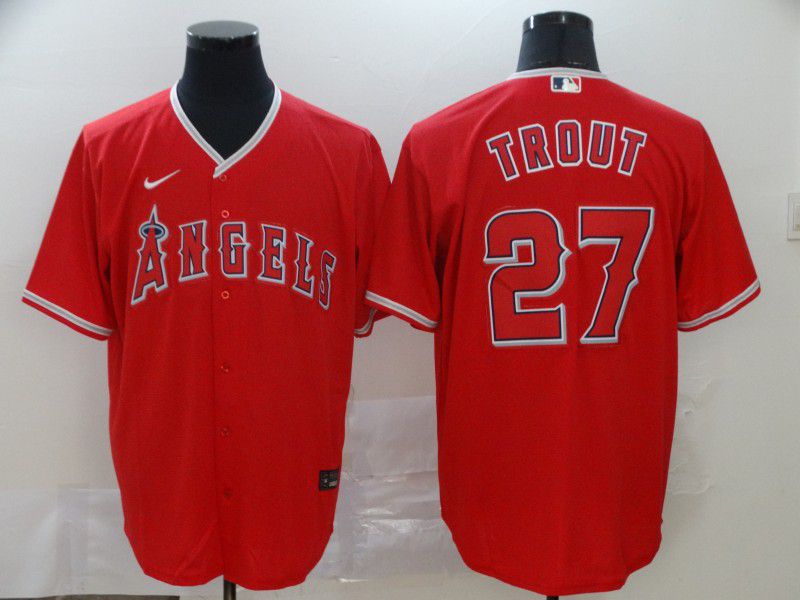 Men Los Angeles Angels #27 Trout Red Nike Game MLB Jerseys